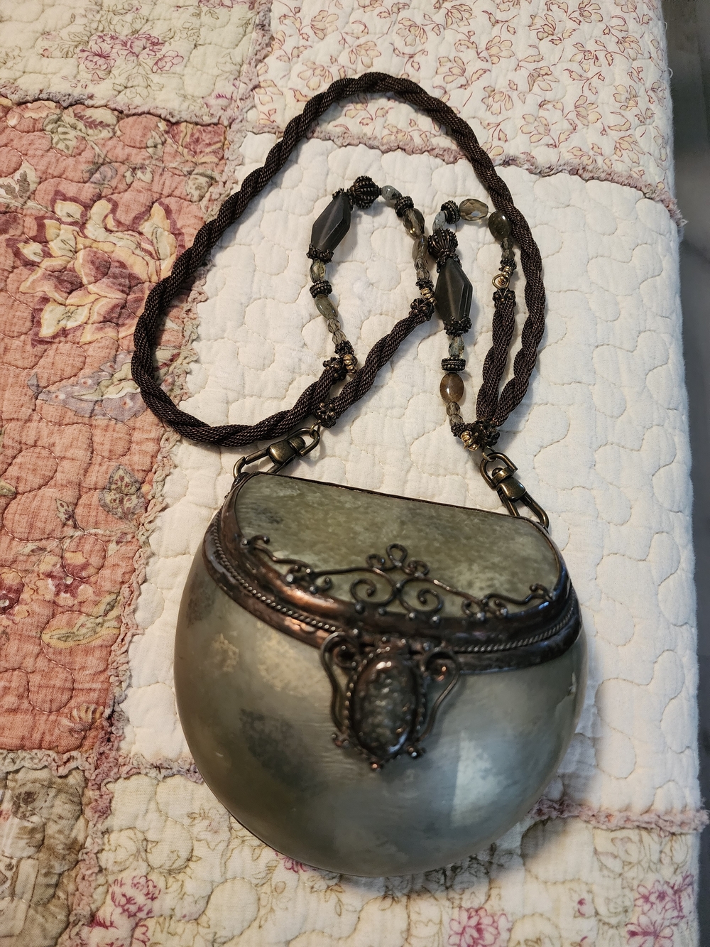 Olive Green Decorative Crossbody Purse with Antique Bronze Accents